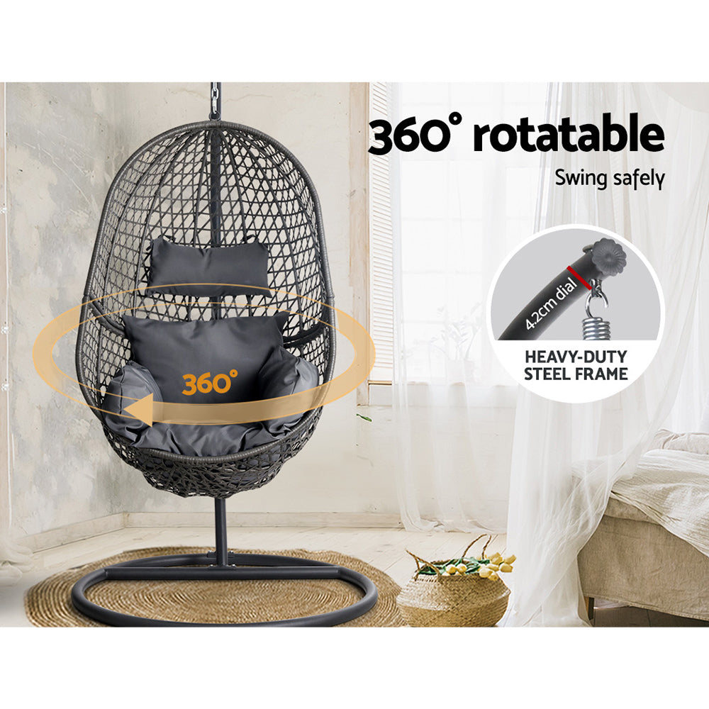 Jade - Outdoor Egg Swing Chair Wicker Rattan Pod Stand Black