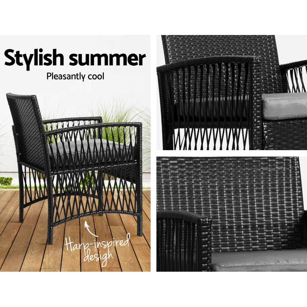 Unity - 3PC Outdoor Bistro Set Patio Wicker Dining Black