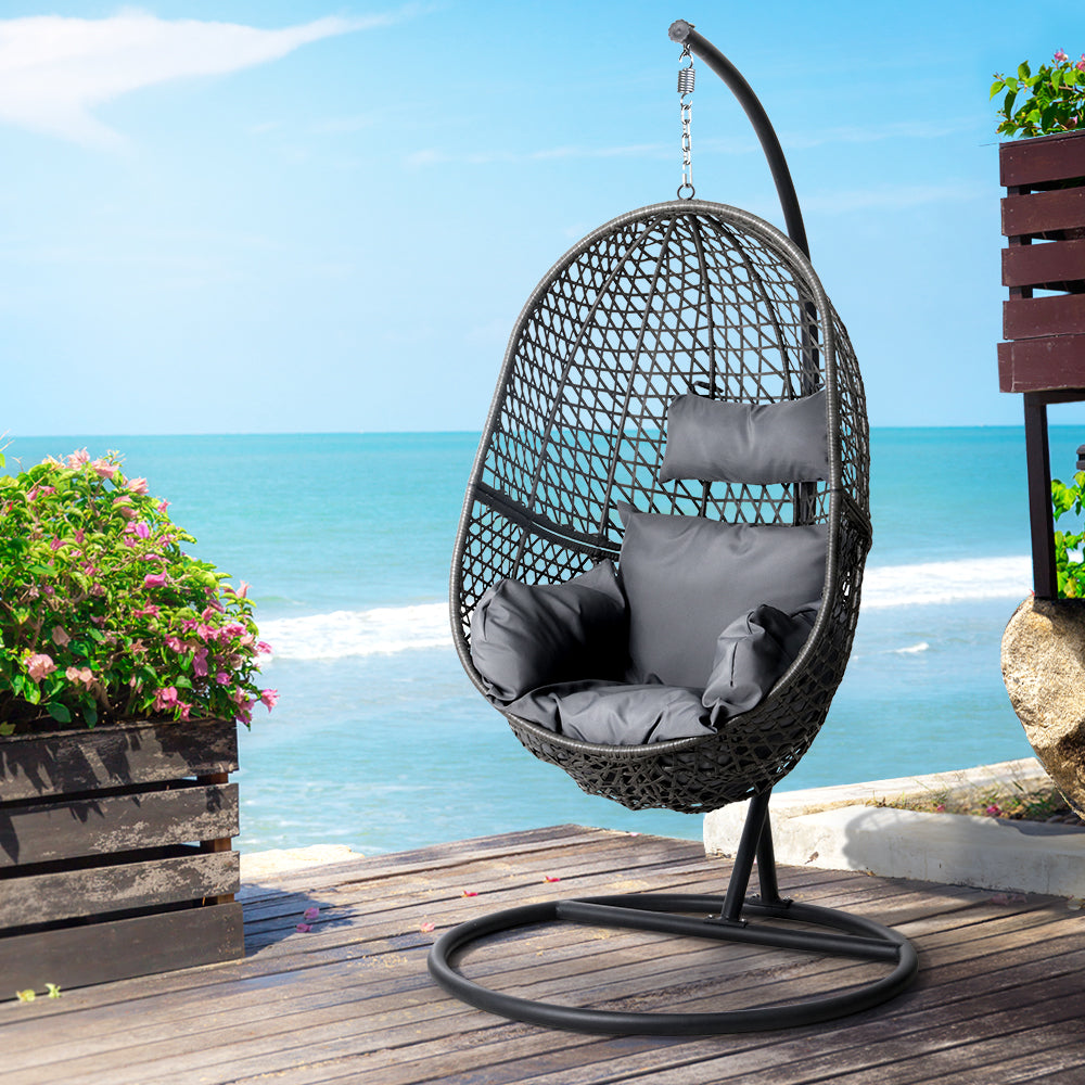 Jade - Outdoor Egg Swing Chair Wicker Rattan Pod Stand Black