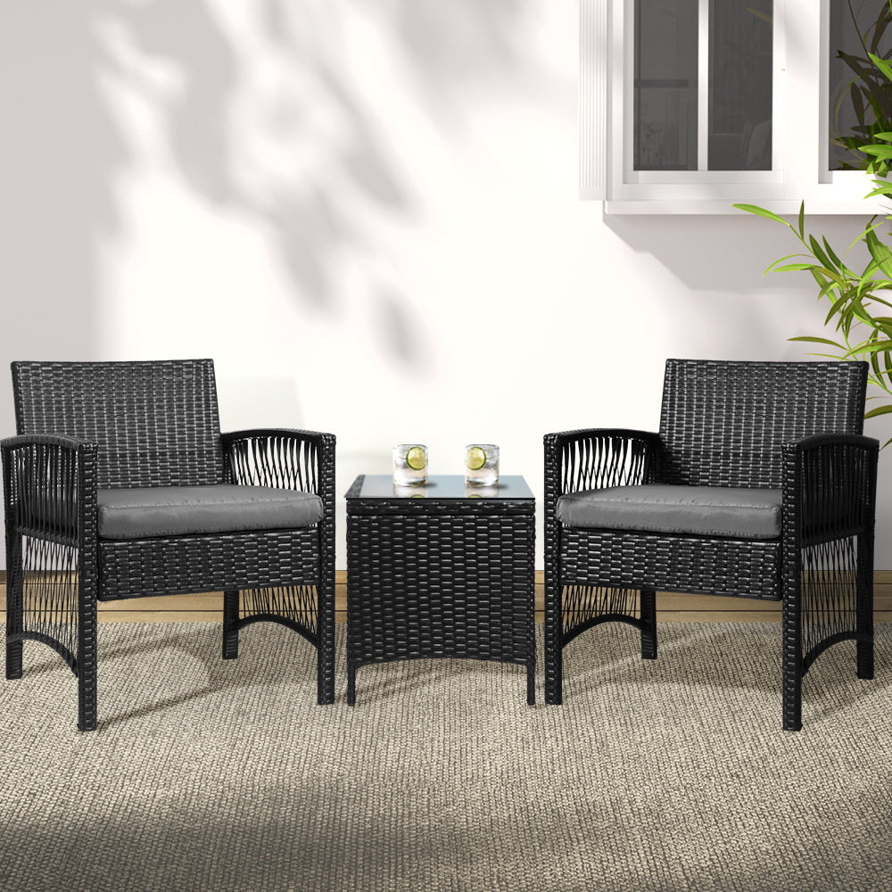 Unity - 3PC Outdoor Bistro Set Patio Wicker Dining Black