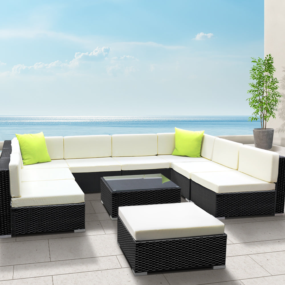 Odelia - 10-Piece Outdoor Sofa Set Wicker Couch Lounge 9 Seater