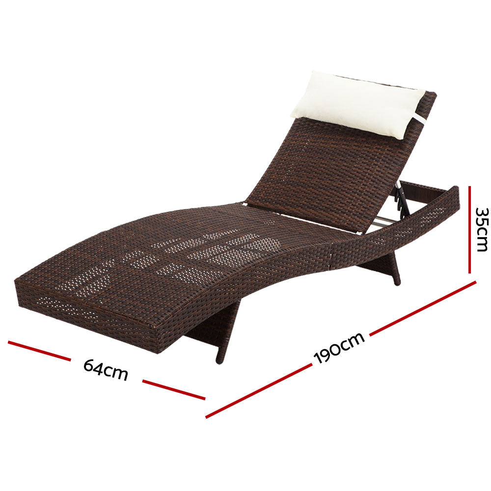 Isla - Sun Lounge Wicker Lounger Beach Chair Garden Adjustable Brown
