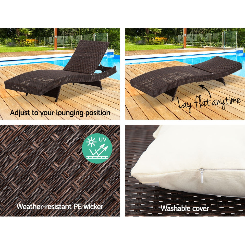 Isla - Sun Lounge Wicker Lounger Beach Chair Garden Adjustable Brown