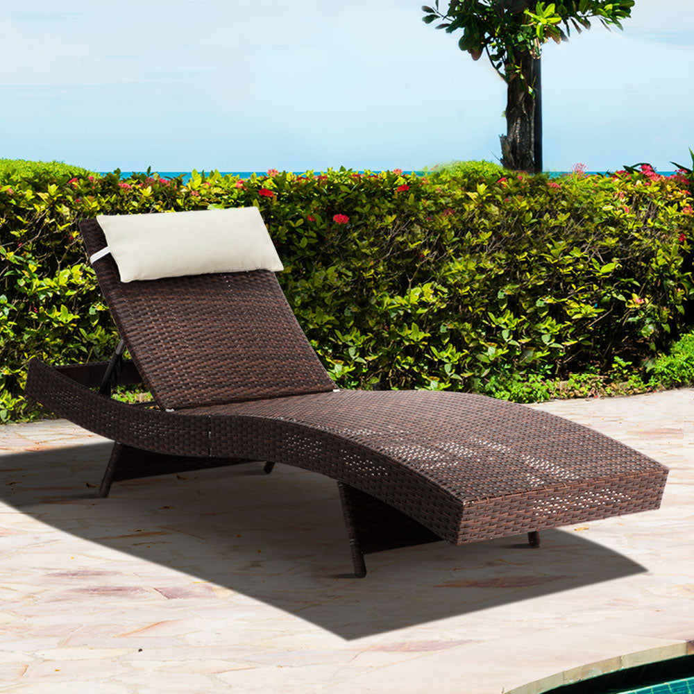Isla - Sun Lounge Wicker Lounger Beach Chair Garden Adjustable Brown