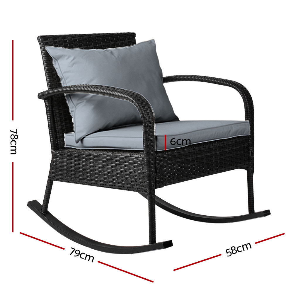 Posh - Outdoor Rocking Chair Wicker Patio Lounge Black