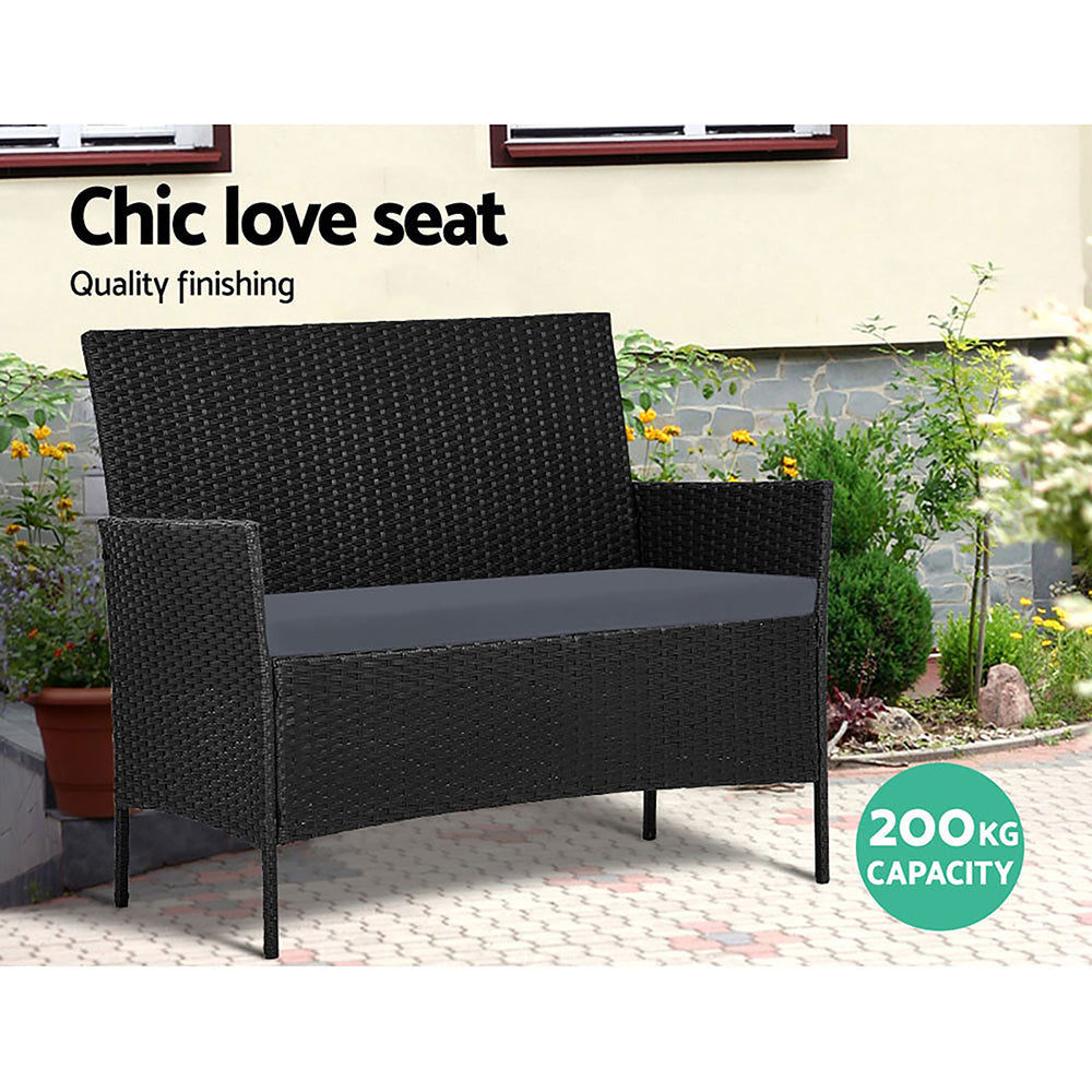 Mist - 4 Seater Outdoor Sofa Set Storage Cover Wicker Black