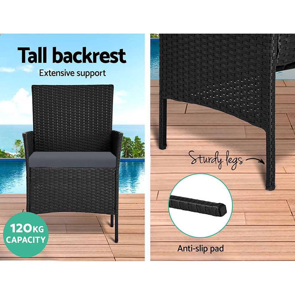 Mist - 4 Seater Outdoor Sofa Set Storage Cover Wicker Black