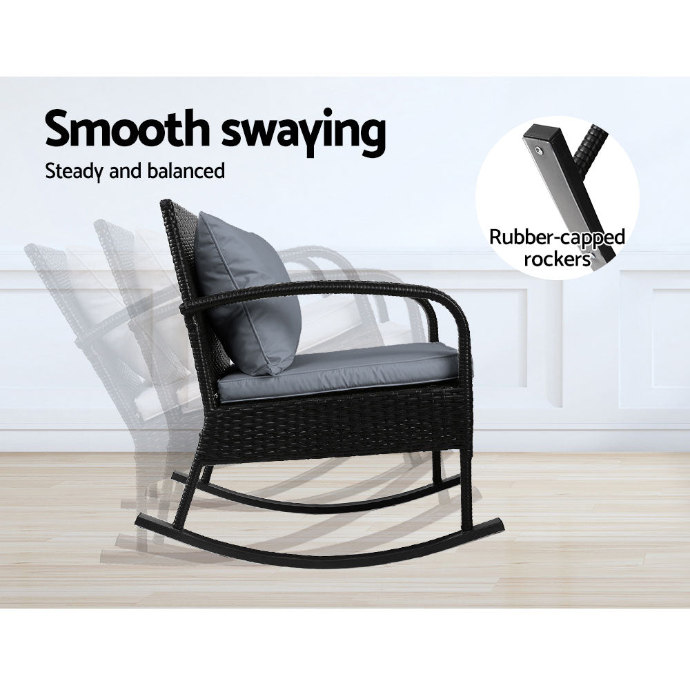 Posh - Outdoor Rocking Chair Wicker Patio Lounge Black