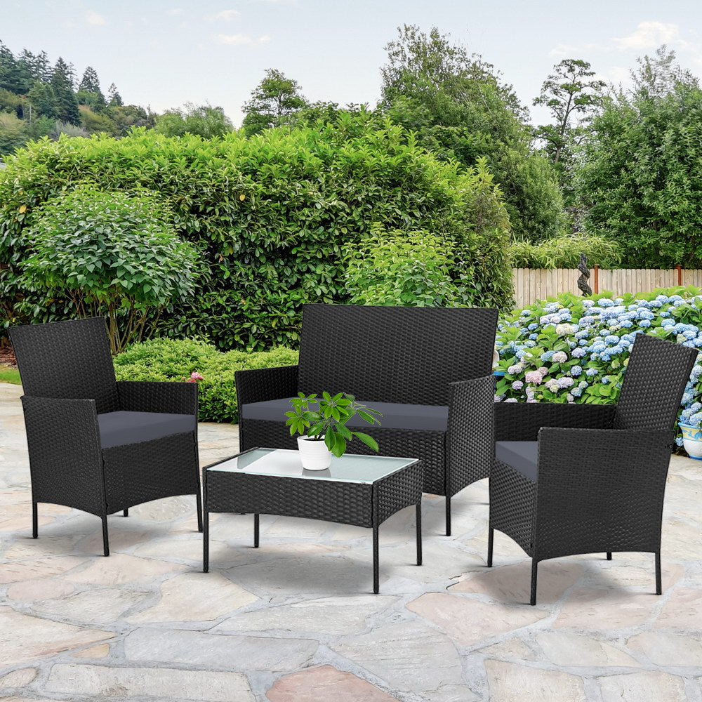 Mist - 4 Seater Outdoor Sofa Set Storage Cover Wicker Black