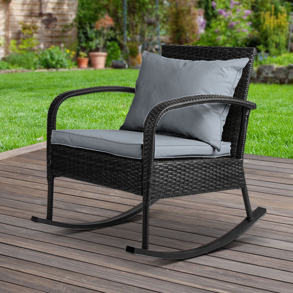 Posh - Outdoor Rocking Chair Wicker Patio Lounge Black