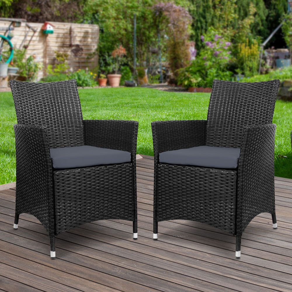 Elodia - 2PC Outdoor Dining Chairs Patio Wicker Cushion Idris