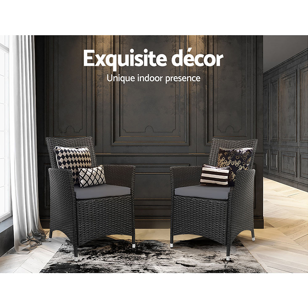 Elodia - 2PC Outdoor Dining Chairs Patio Wicker Cushion Idris