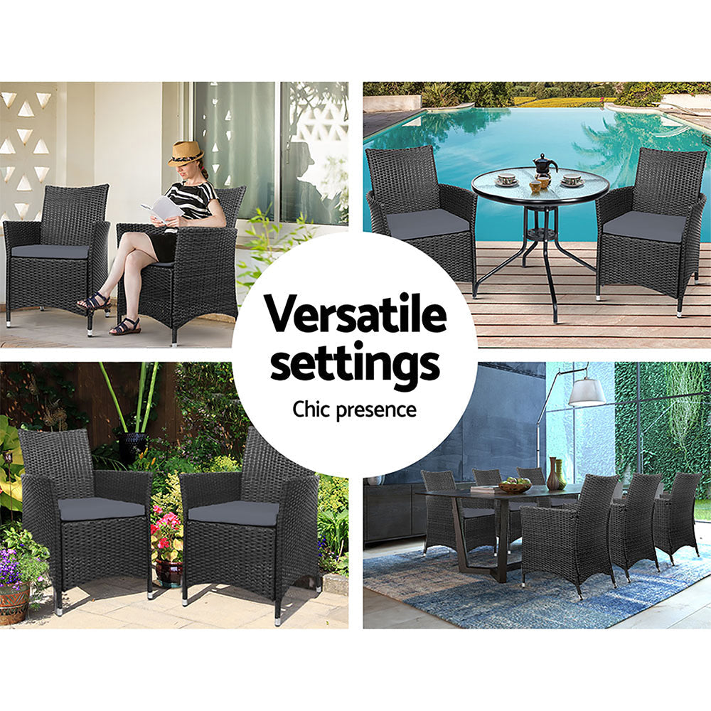 Elodia - 2PC Outdoor Dining Chairs Patio Wicker Cushion Idris