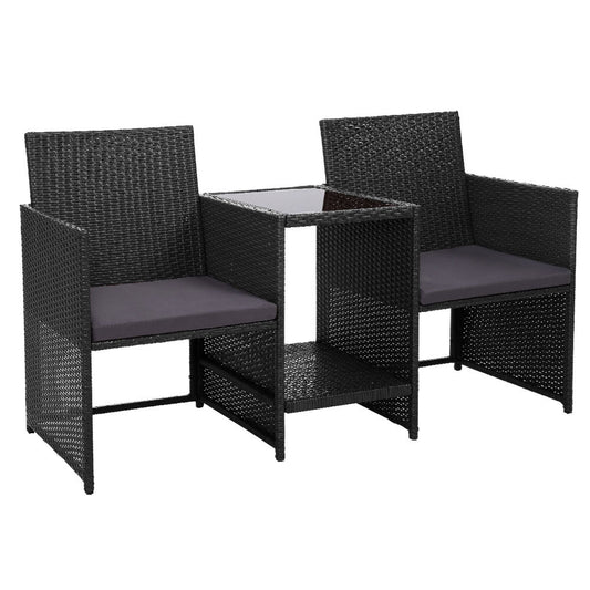 Eulalia - Outdoor Setting Wicker Loveseat Bistro Patio Garden Black