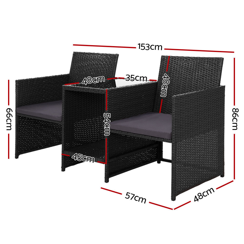 Eulalia - Outdoor Setting Wicker Loveseat Bistro Patio Garden Black