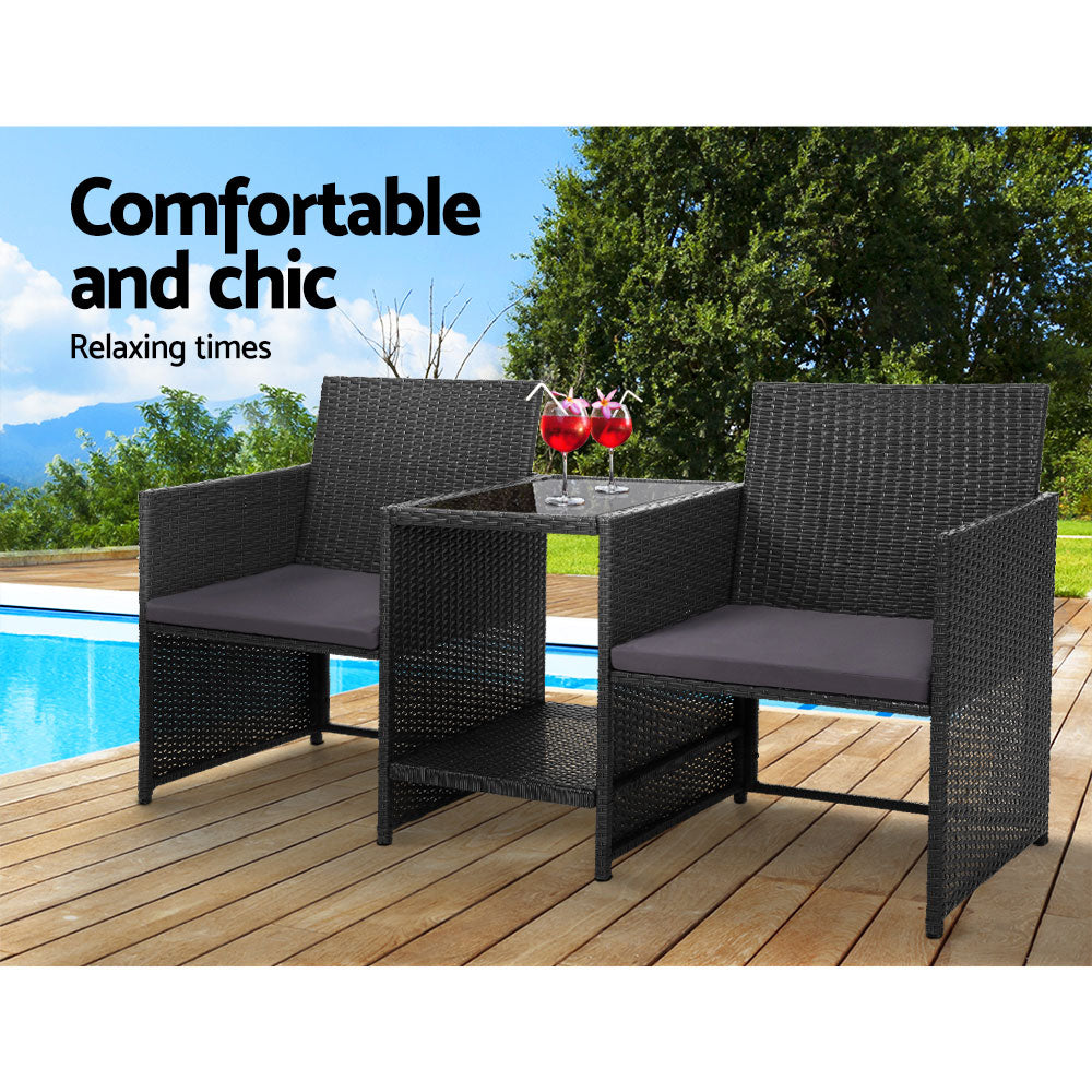 Eulalia - Outdoor Setting Wicker Loveseat Bistro Patio Garden Black