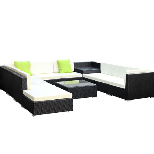 Evelise - 11PC Sofa Set with Storage Cover Outdoor Furniture Wicker