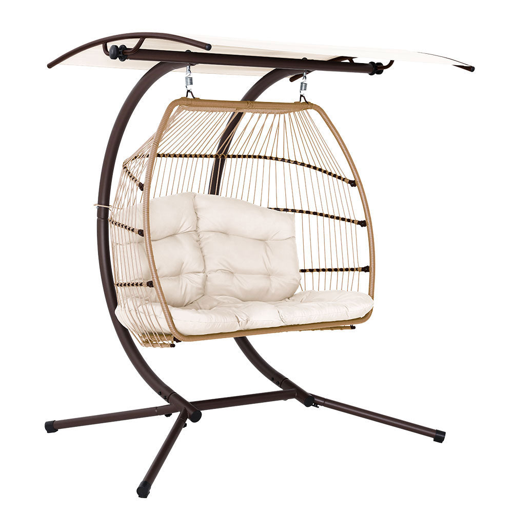 Tranquil - Outdoor Egg Swing Chair Wicker Pod Stand Canopy Latte