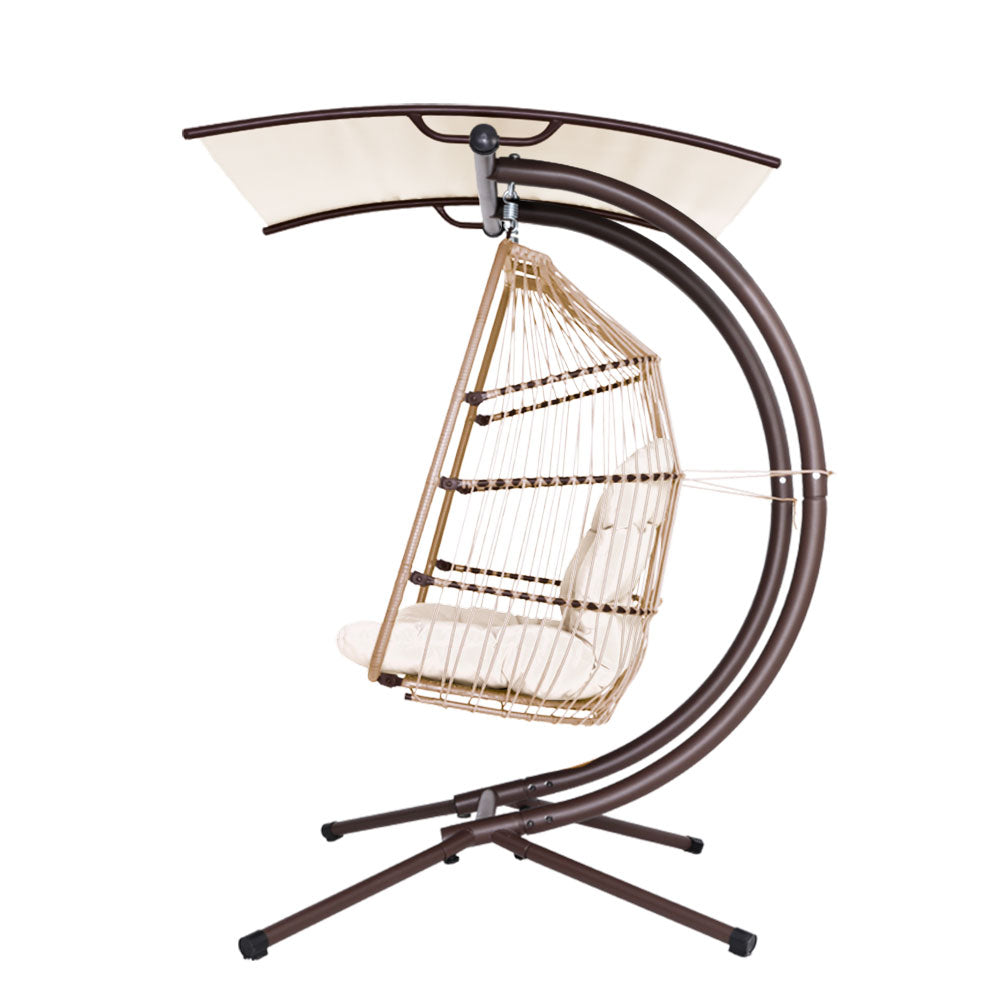 Tranquil - Outdoor Egg Swing Chair Wicker Pod Stand Canopy Latte