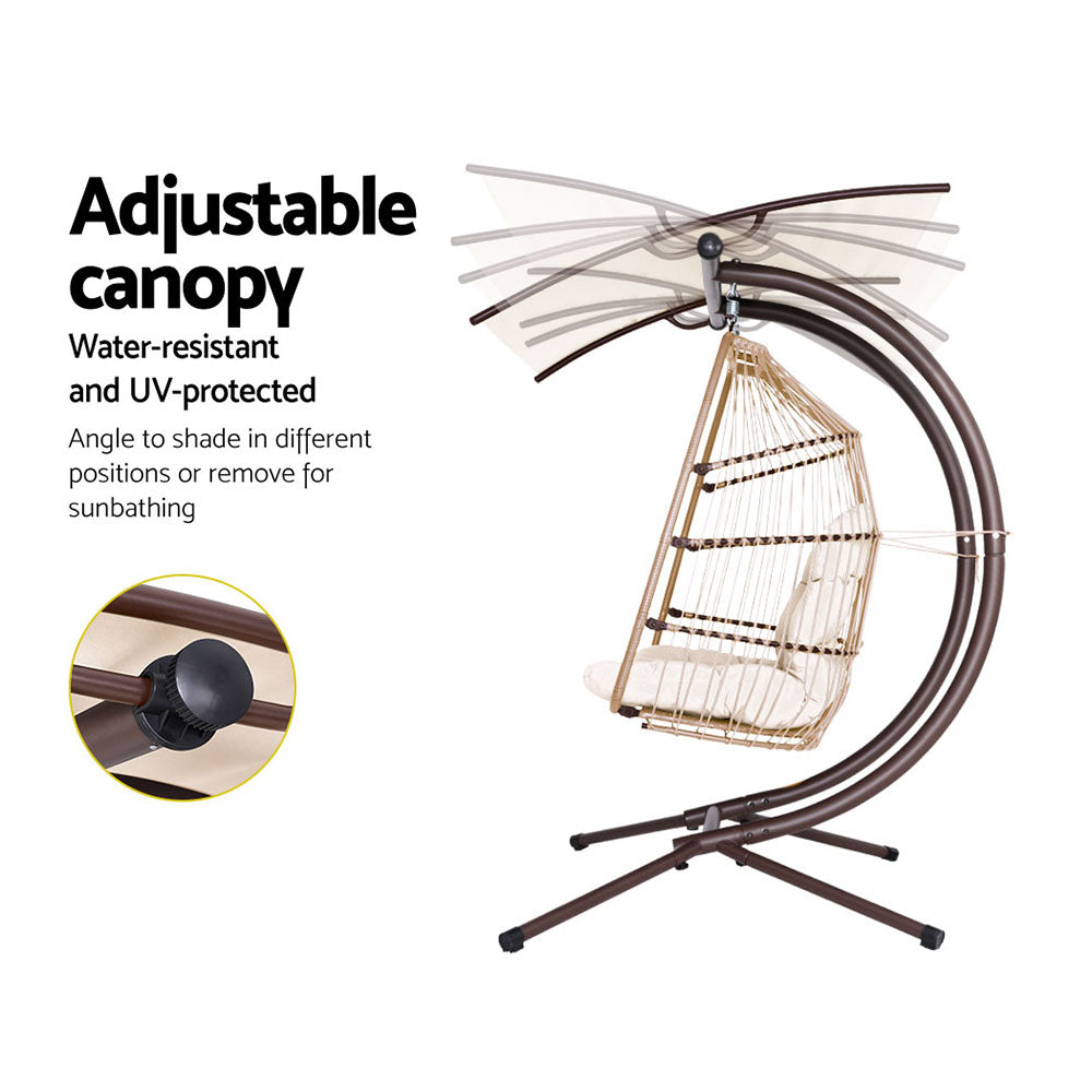 Tranquil - Outdoor Egg Swing Chair Wicker Pod Stand Canopy Latte