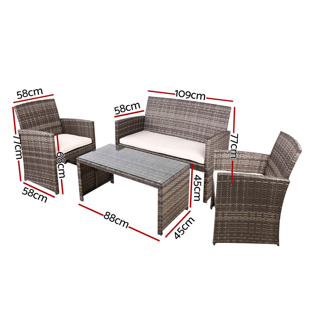 Felicity - 4 PCS Outdoor Sofa Set Storage Cover Rattan Grey