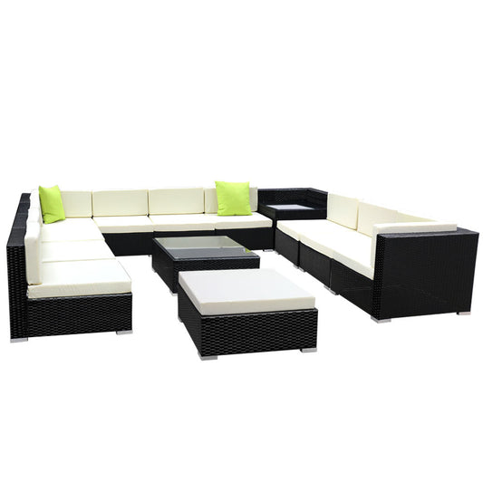 Fianna - 13-Piece Outdoor Sofa Set Wicker Couch Lounge 11 Seater
