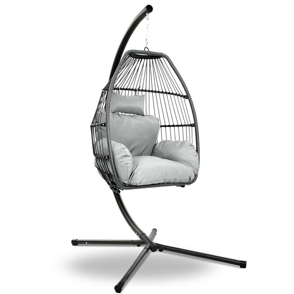 Fiore - Outdoor Egg Swing Chair Wicker Rope Pod Stand Cushion Grey