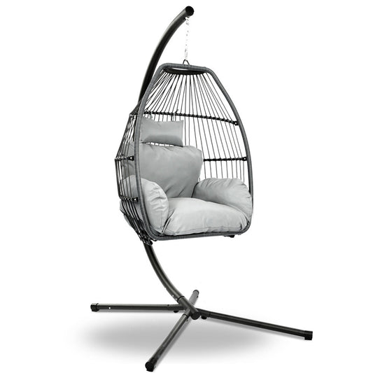Fiore - Outdoor Egg Swing Chair Wicker Rope Pod Stand Cushion Grey