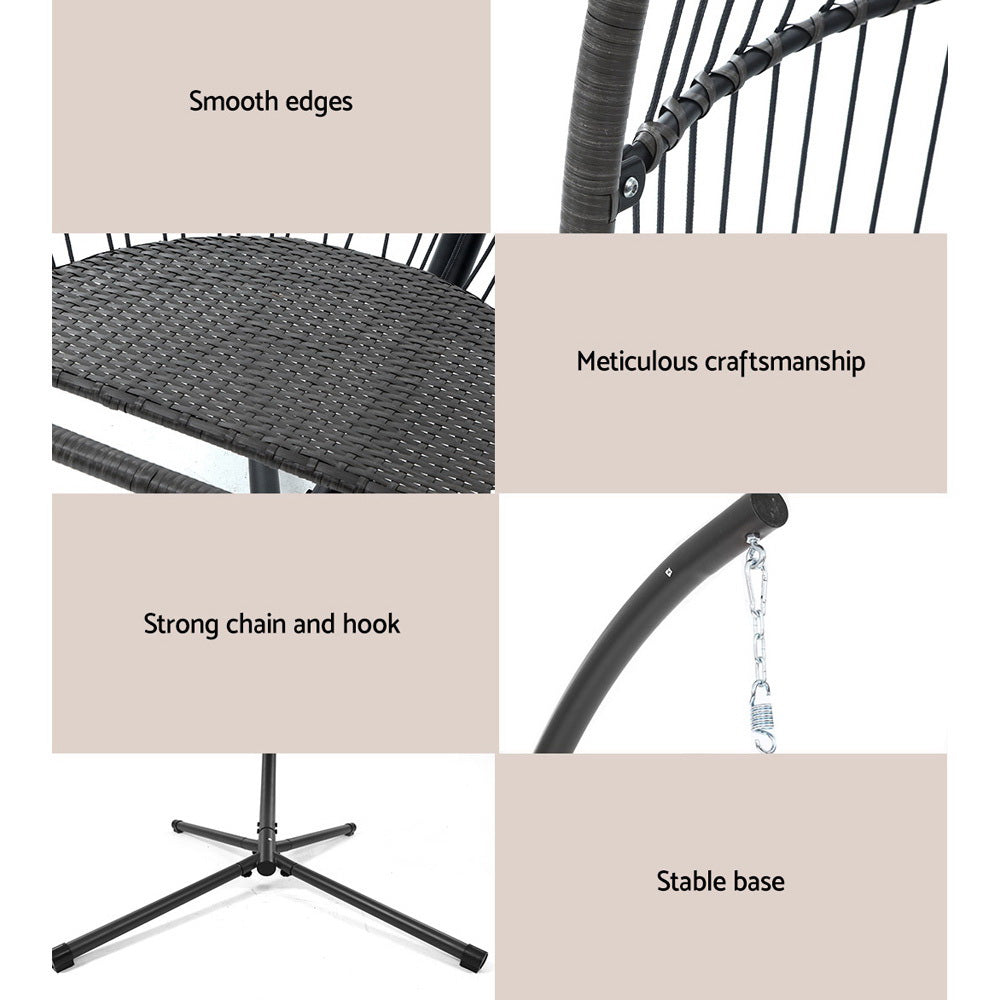 Fiore - Outdoor Egg Swing Chair Wicker Rope Pod Stand Cushion Grey