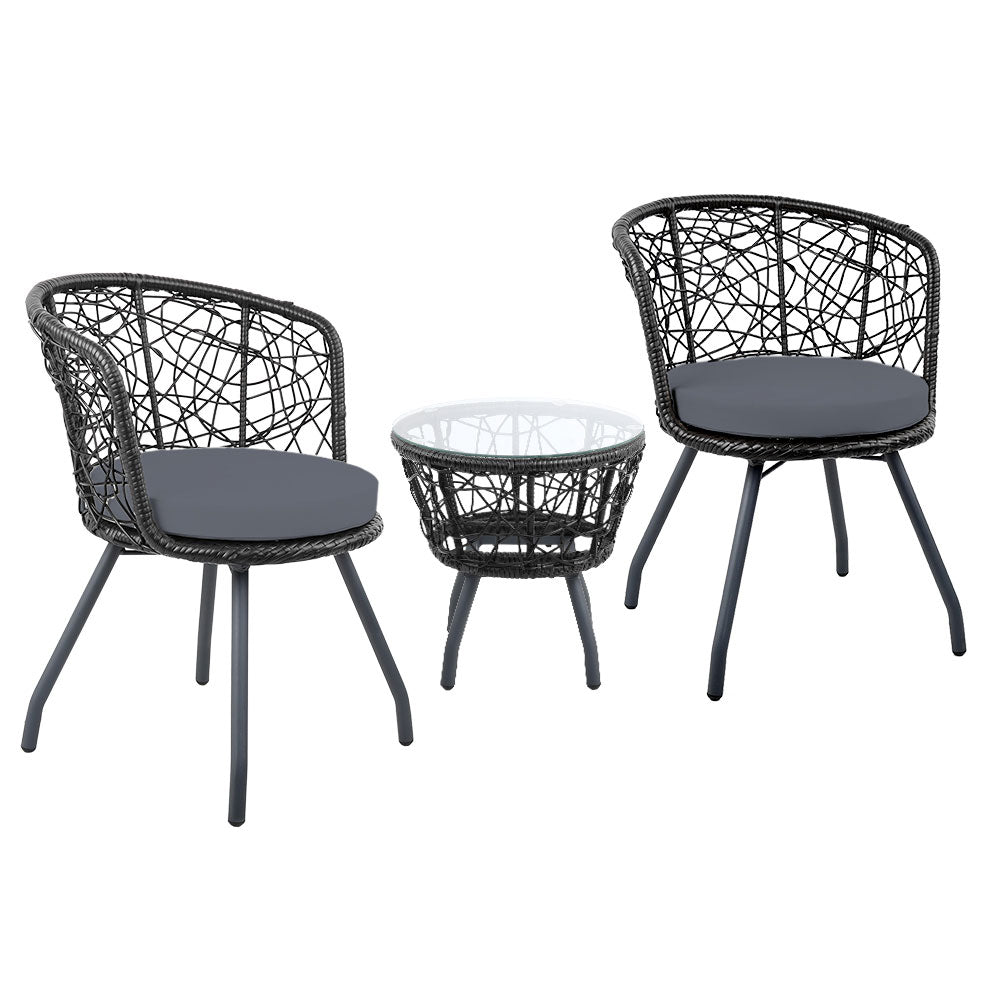Flare - 3PC Bistro Set Outdoor Furniture Rattan Patio Black