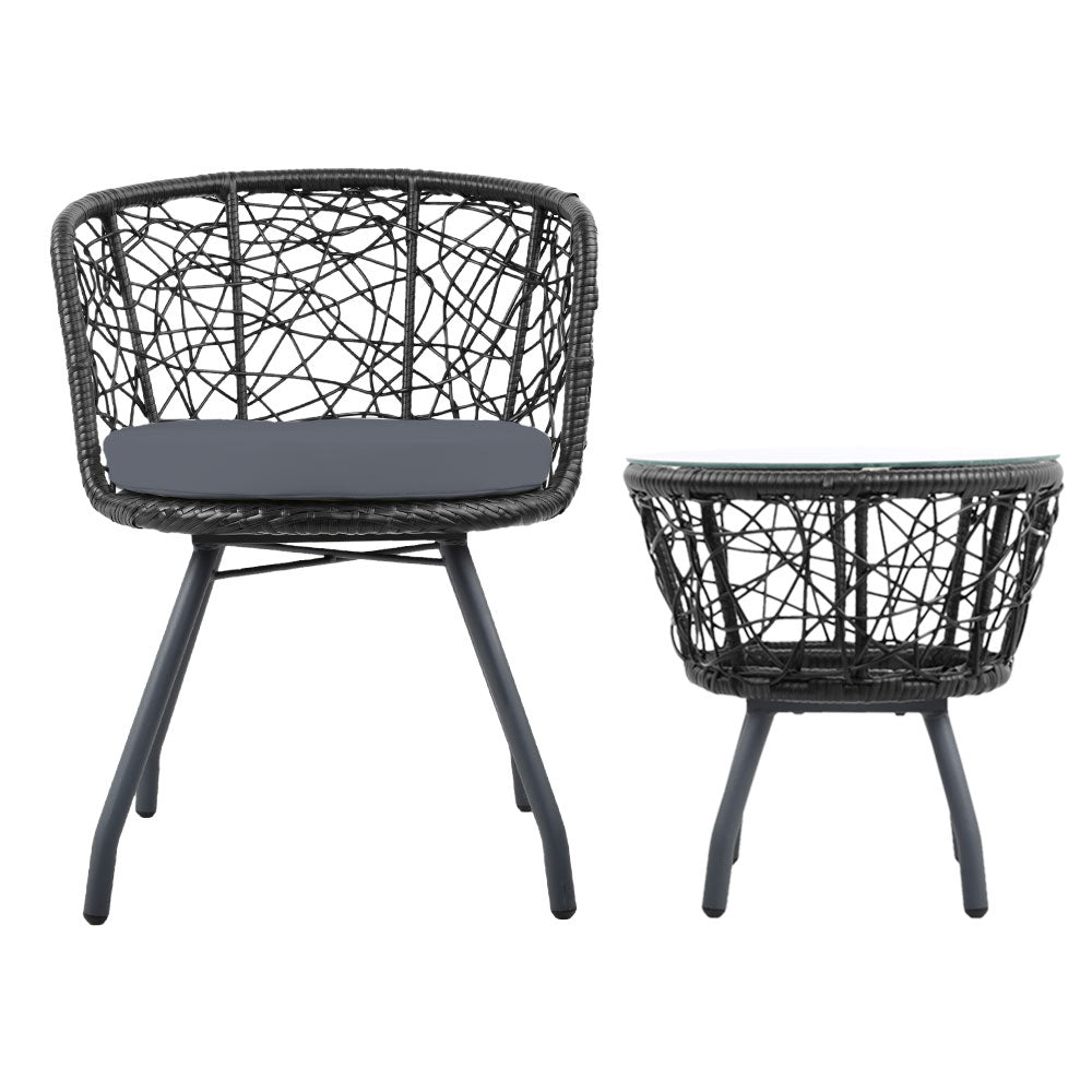 Flare - 3PC Bistro Set Outdoor Furniture Rattan Patio Black
