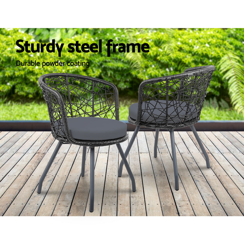 Flare - 3PC Bistro Set Outdoor Furniture Rattan Patio Black