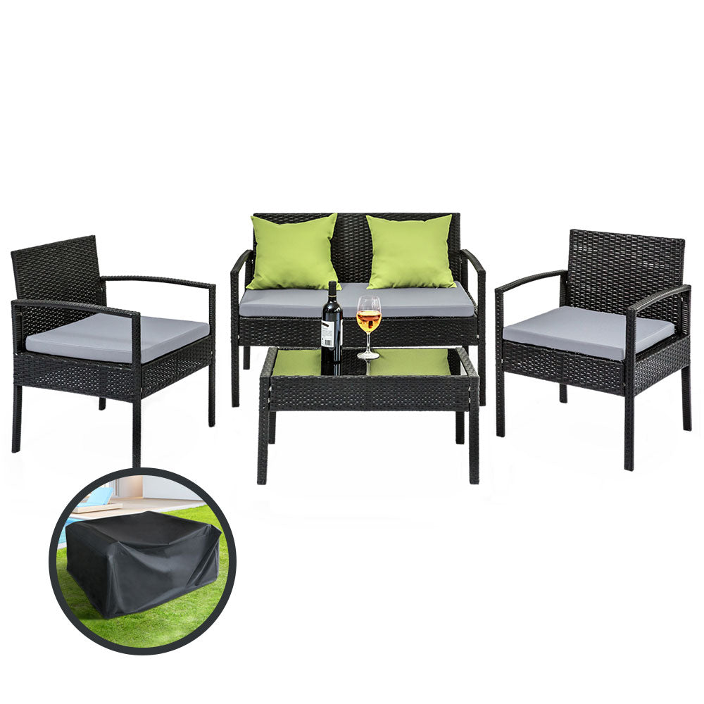 Sage - Outdoor Sofa Set Wicker Lounge Table and Chairs Storage Cover