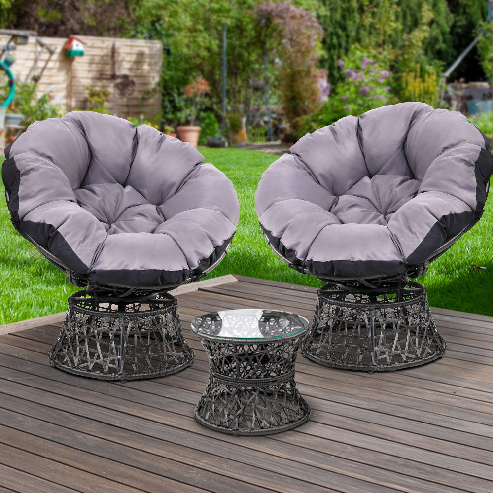 Blythe - Outdoor Lounge Setting Wicker Papasan Chairs Table Black