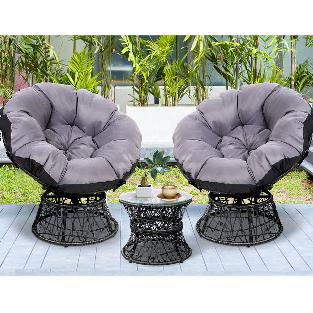 Blythe - Outdoor Lounge Setting Wicker Papasan Chairs Table Black
