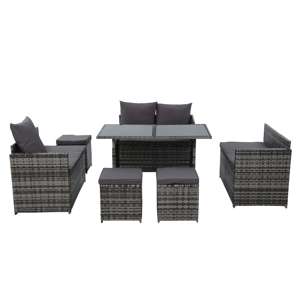 Isolde - Outdoor Furniture Dining Setting Wicker Sofa 9 Seater Grey