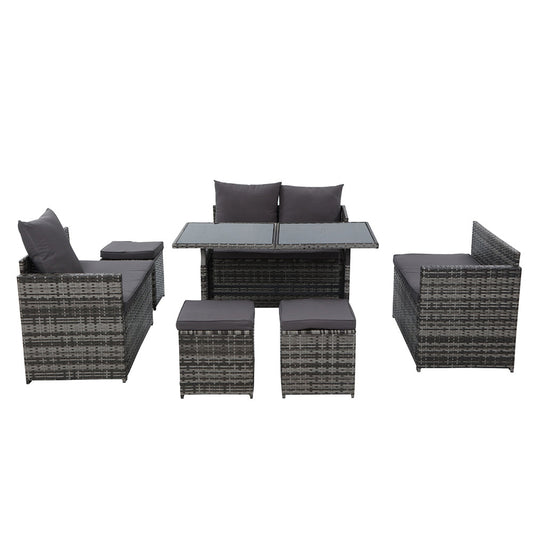 Isolde - Outdoor Furniture Dining Setting Wicker Sofa 9 Seater Grey