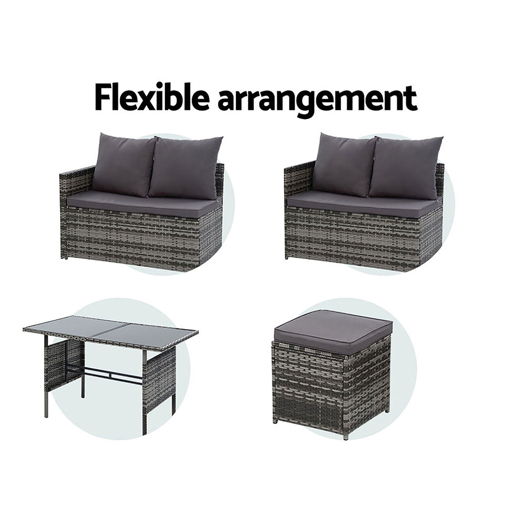 Isolde - Outdoor Furniture Dining Setting Wicker Sofa 9 Seater Grey