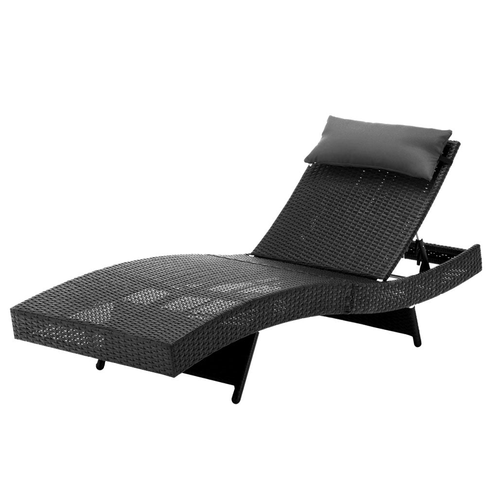 Lyra - Sun Lounge Wicker Lounger Outdoor Beach Adjustable Black
