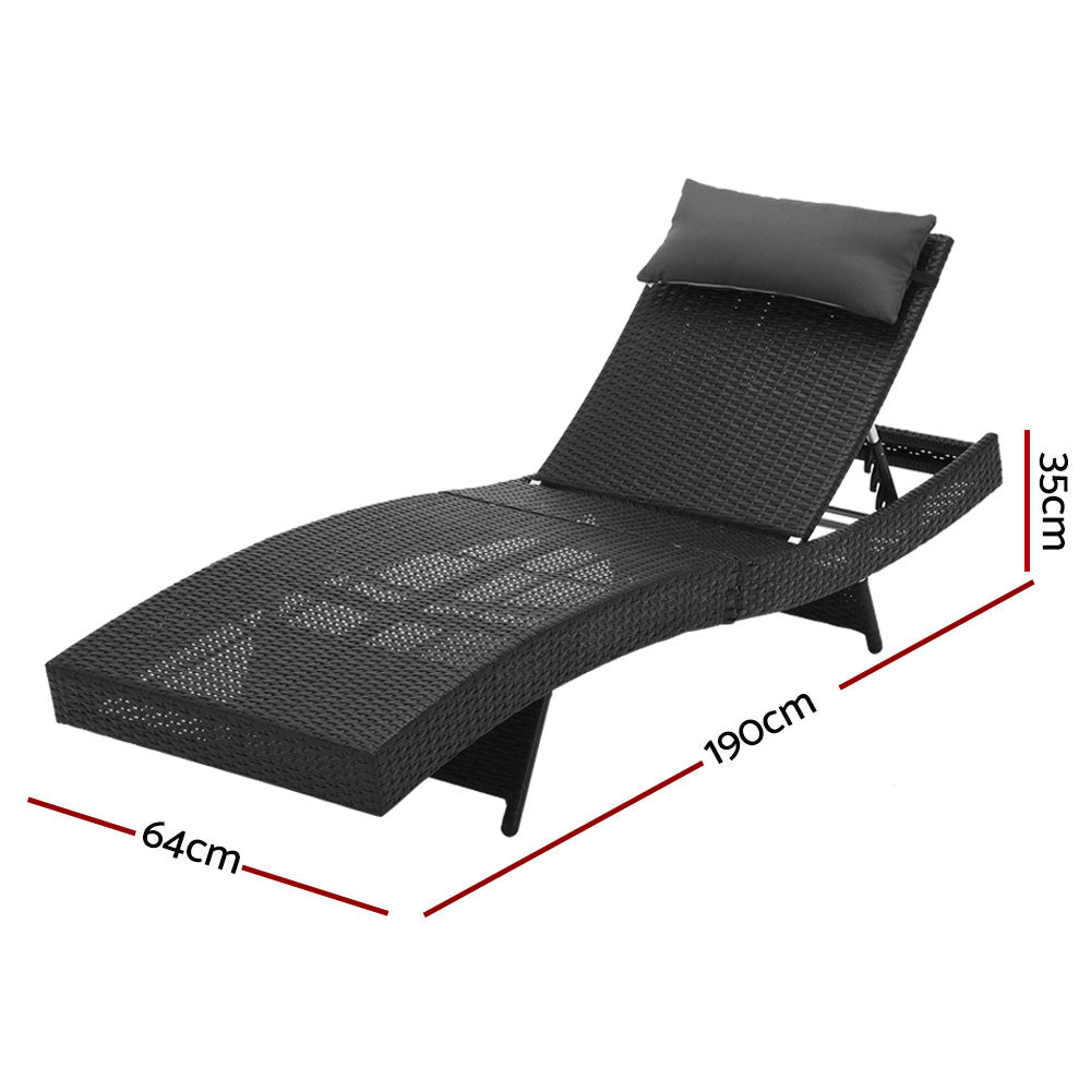 Lyra - Sun Lounge Wicker Lounger Outdoor Beach Adjustable Black
