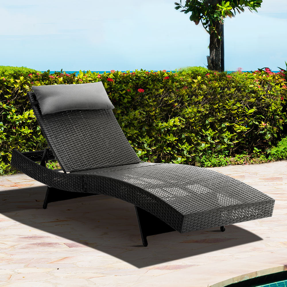 Lyra - Sun Lounge Wicker Lounger Outdoor Beach Adjustable Black