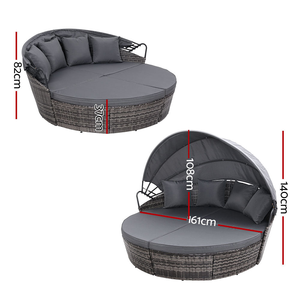 Stella - Sun Lounge Wicker Lounger Day Bed Outdoor Grey