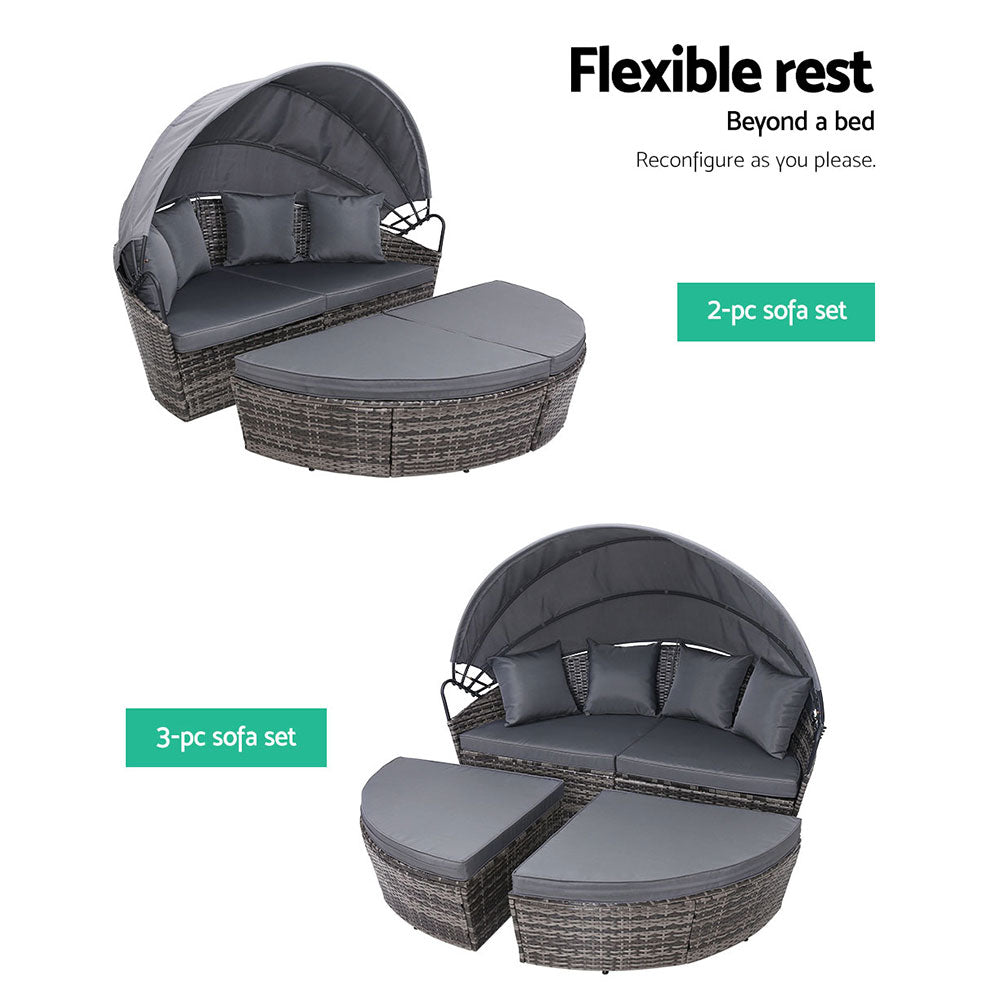 Stella - Sun Lounge Wicker Lounger Day Bed Outdoor Grey
