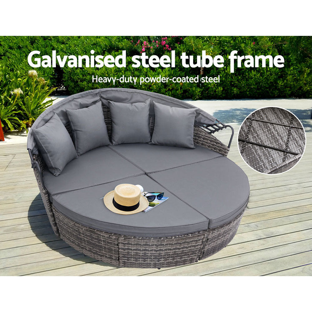Stella - Sun Lounge Wicker Lounger Day Bed Outdoor Grey