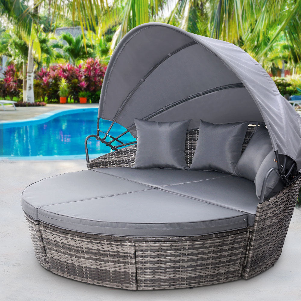 Stella - Sun Lounge Wicker Lounger Day Bed Outdoor Grey
