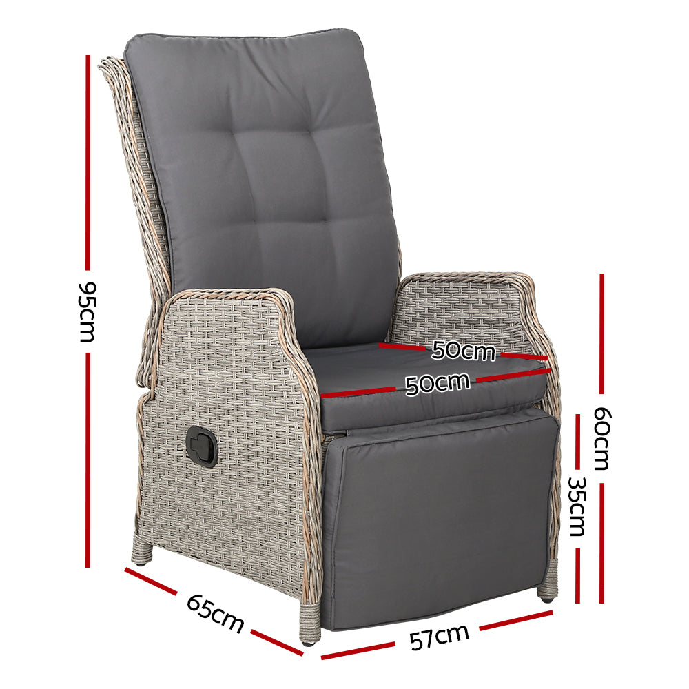 Kaia - Recliner Chairs Sun Lounge Wicker Lounger Patio Adjustable Grey
