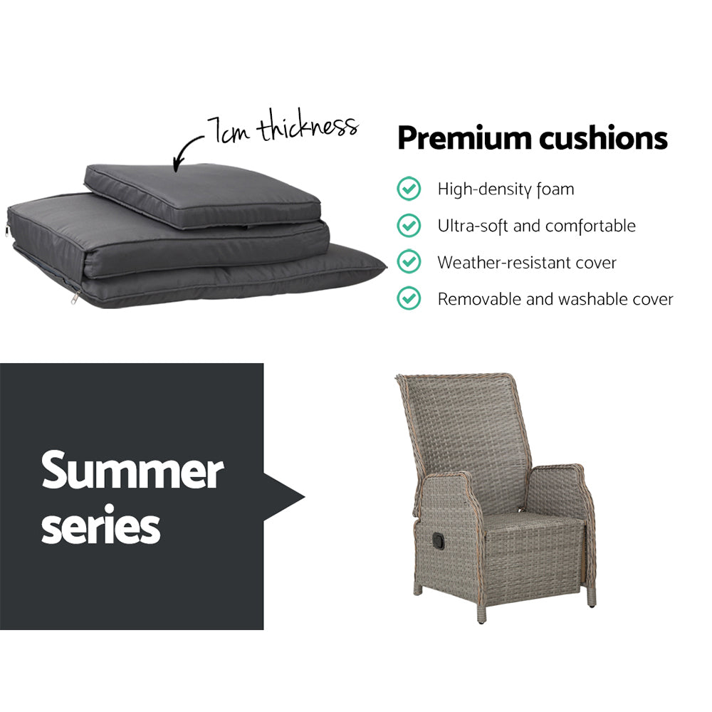 Kaia - Recliner Chairs Sun Lounge Wicker Lounger Patio Adjustable Grey