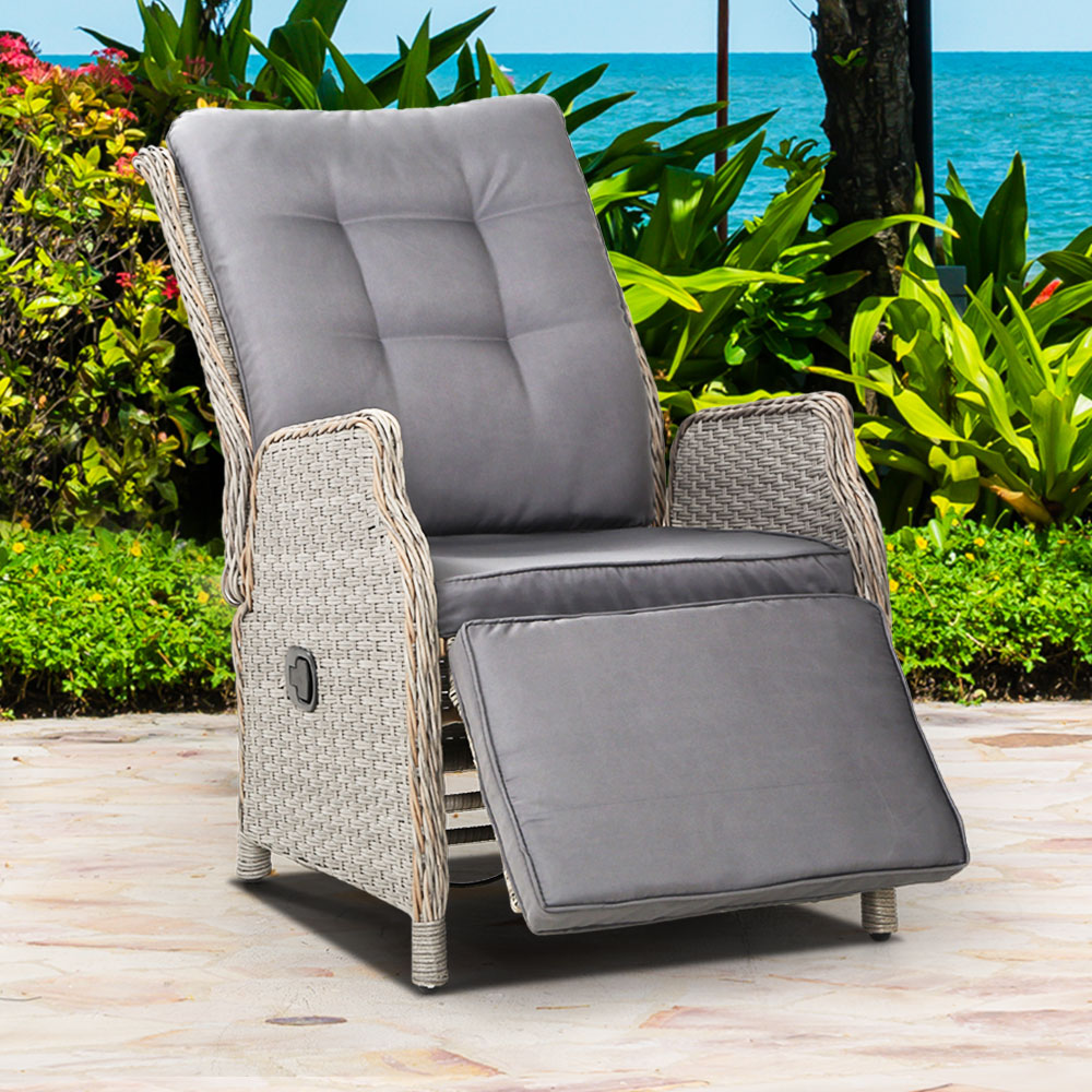 Kaia - Recliner Chairs Sun Lounge Wicker Lounger Patio Adjustable Grey
