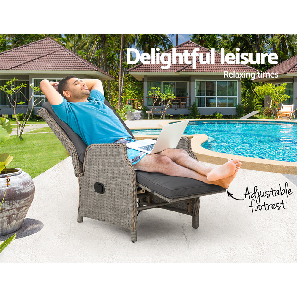 Kaia - Recliner Chairs Sun Lounge Wicker Lounger Patio Adjustable Grey