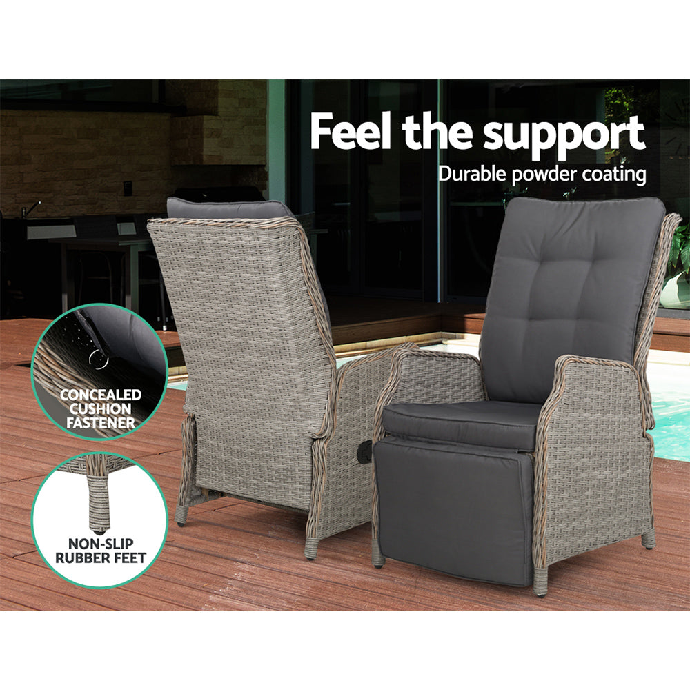 Kaia - Recliner Chairs Sun Lounge Wicker Lounger Patio Adjustable Grey